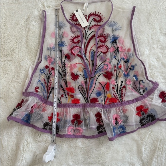 ✨ Maeve Anthropologie Cammie Embroidered Mesh Peplum Top - Sheer Floral - Size S - Picture 7 of 8